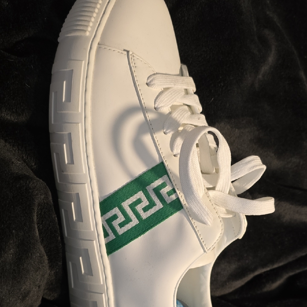 Versace White Sneakers with Green Accent